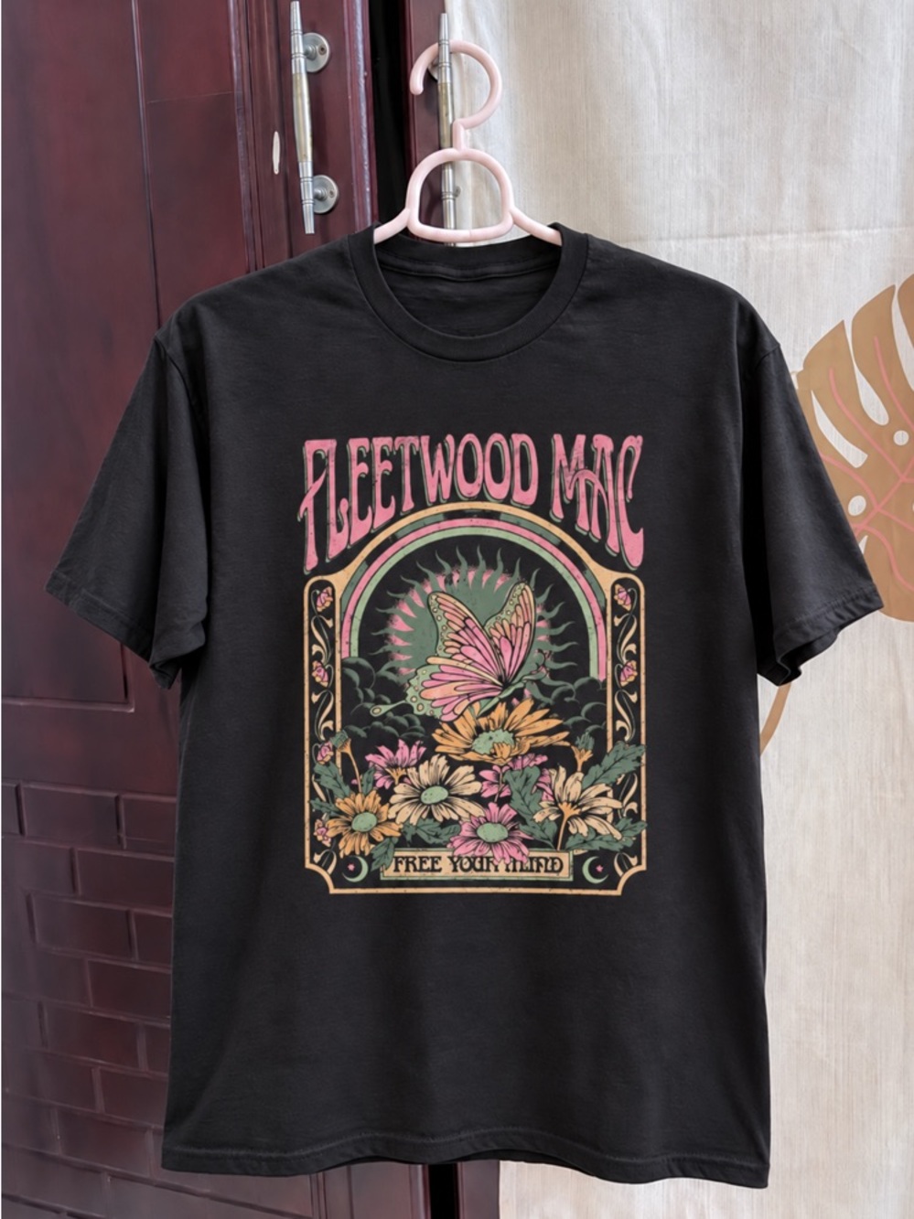 Fleetwood Mac Floral Butterfly Graphic Black T-Shirt